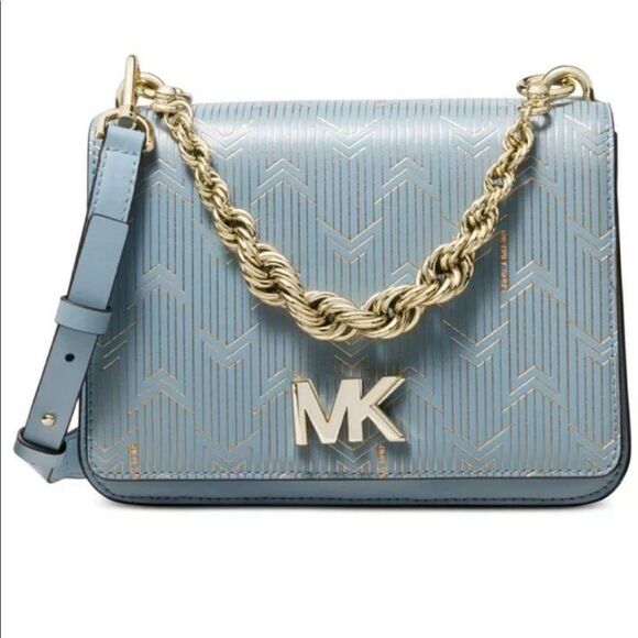Michael Kors Metallic Deco Blue/Gold Chain Bag New